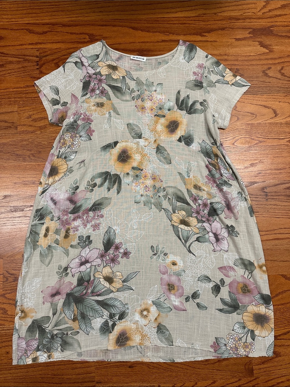 Linen/Cotton Floral Short Sleeve  Dress